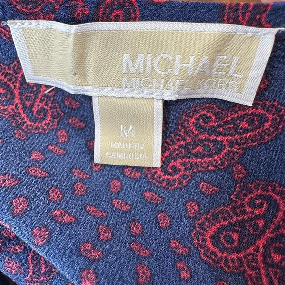 Michael Kors Blouse Paisley Preppy WMNS M Navy/Red Romantic Boho Business Casual - Picture 6 of 8